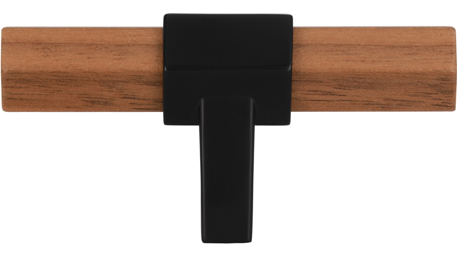 Knopf Hex-Mini Druckguss - Holz nussbaum natur lackiert schwarz matt pulverbeschichtet - 68 mm lang  vor weißem Hintergrund