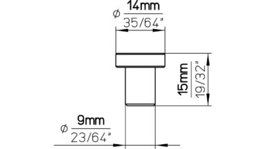 Knopf Langwedel Edelstahl fein geschliffen - 14 mm lang  vor weißem Hintergrund