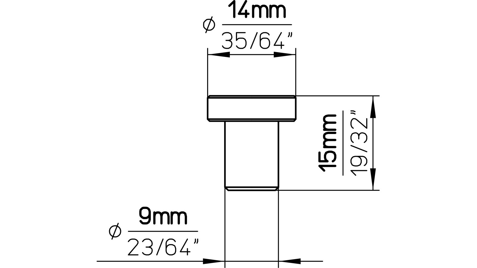 Knopf Langwedel Edelstahl fein geschliffen - 14 mm lang  vor weißem Hintergrund