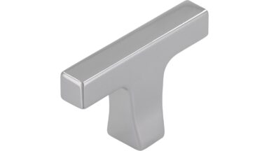 Knopf Limburgerhof Druckguss chrom glänzend - 48 mm lang vor weißem Hintergrund