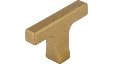 Knopf Limburgerhof Druckguss messingfarbig getrommelt matt - 48 mm lang vor weißem Hintergrund