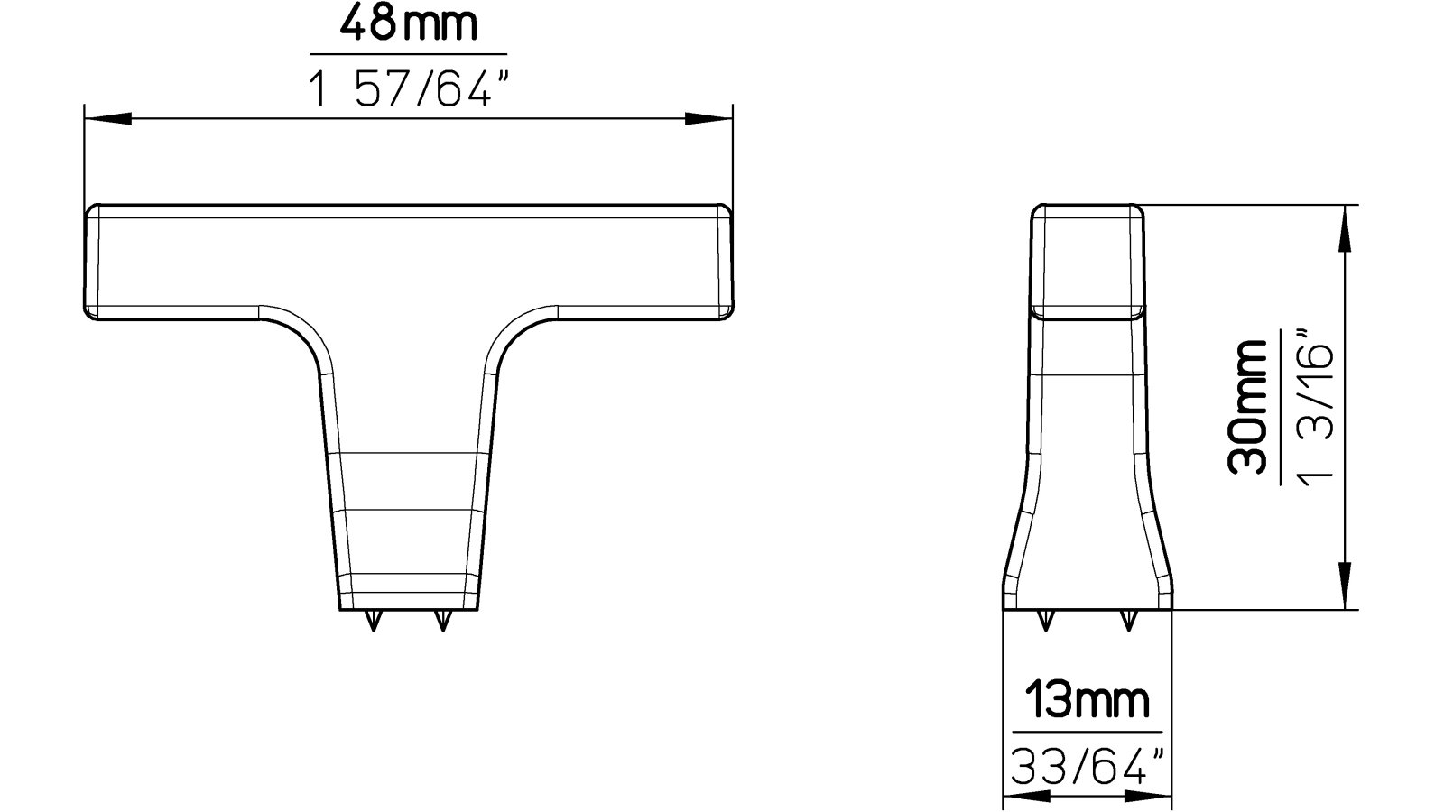 Moebelknopf-Limburgerhof-schwarz-Zinkdruckguss-laenge-48-882512-technische-zeichnung Knopf Limburgerhof Druckguss schwarz matt pulverbeschichtet - 48 mm lang vor weißem Hintergrund