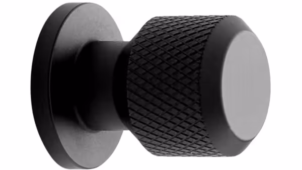 Knopf MANOR-Round Zink - Schwarz matt - 30 mm lang  vor weißem Hintergrund