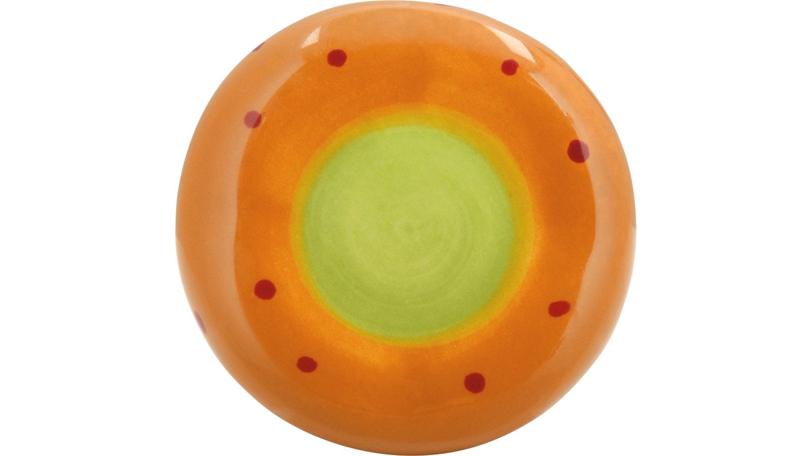 Knopf Meitingen Keramik bunt grün-orange gepunktet - 34 mm lang  vor weißem Hintergrund