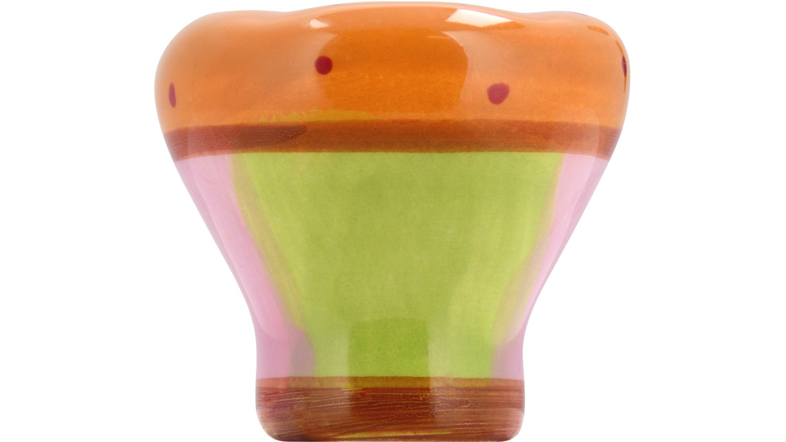 Knopf Meitingen Keramik bunt grün-orange gepunktet - 34 mm lang  vor weißem Hintergrund