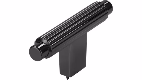 Knopf Mini-Stripes-Massiv Druckguss schwarz chrom - 70 mm lang vor weißem Hintergrund