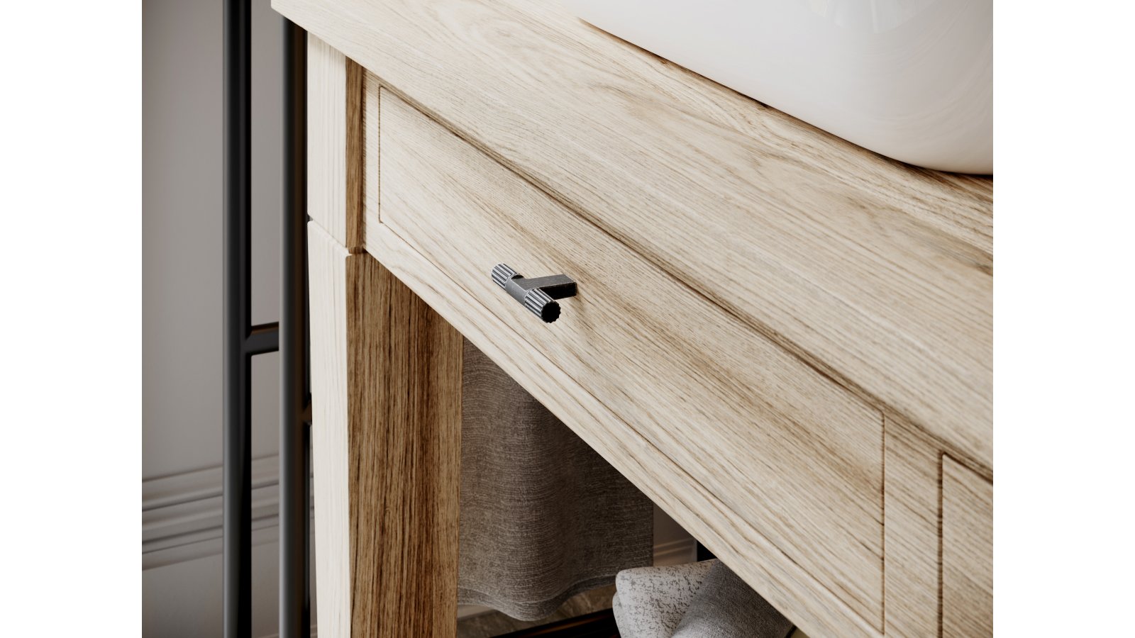 Moebelknopf-Mini-Stripes-eisen-Eisen-Zinkdruckguss-laenge-70-894010-anwendung Knopf Mini-Stripes Druckguss eisenfarbig getrommelt matt eisenfarbig getrommelt matt - 70 mm lang vor weißem Hintergrund