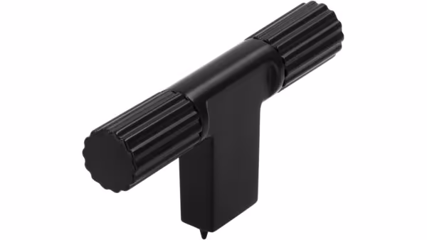 Knopf Mini-Stripes Druckguss schwarz matt pulverbeschichtet schwarz matt pulverbeschichtet - 70 mm lang vor weißem Hintergrund
