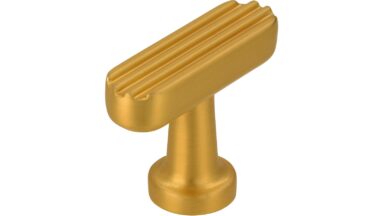 Knopf Nienburg Druckguss gold matt gebürstet - 38 mm lang vor weißem Hintergrund