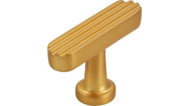 Knopf Nienburg Druckguss gold matt gebürstet - 48 mm lang  vor weißem Hintergrund