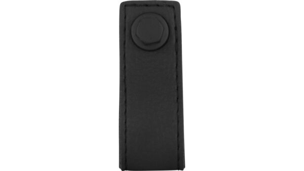 Knopf Nußloch Druckguss schwarz Leder - 74 mm lang  vor weißem Hintergrund