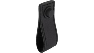 Knopf Nußloch Druckguss schwarz Leder - 74 mm lang  vor weißem Hintergrund