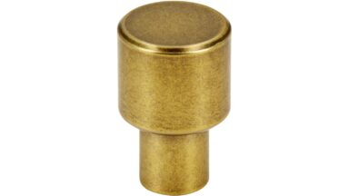 Knopf Oftersheim Aluminium messingfarbig getrommelt matt - 16 mm lang  vor weißem Hintergrund