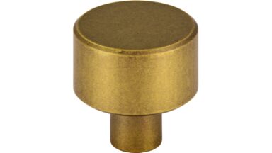 Knopf Oftersheim Aluminium messingfarbig getrommelt matt - 24 mm lang  vor weißem Hintergrund