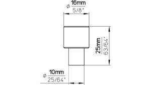 Knopf Oftersheim Aluminium schwarz matt pulverbeschichtet - 16 mm lang  vor weißem Hintergrund