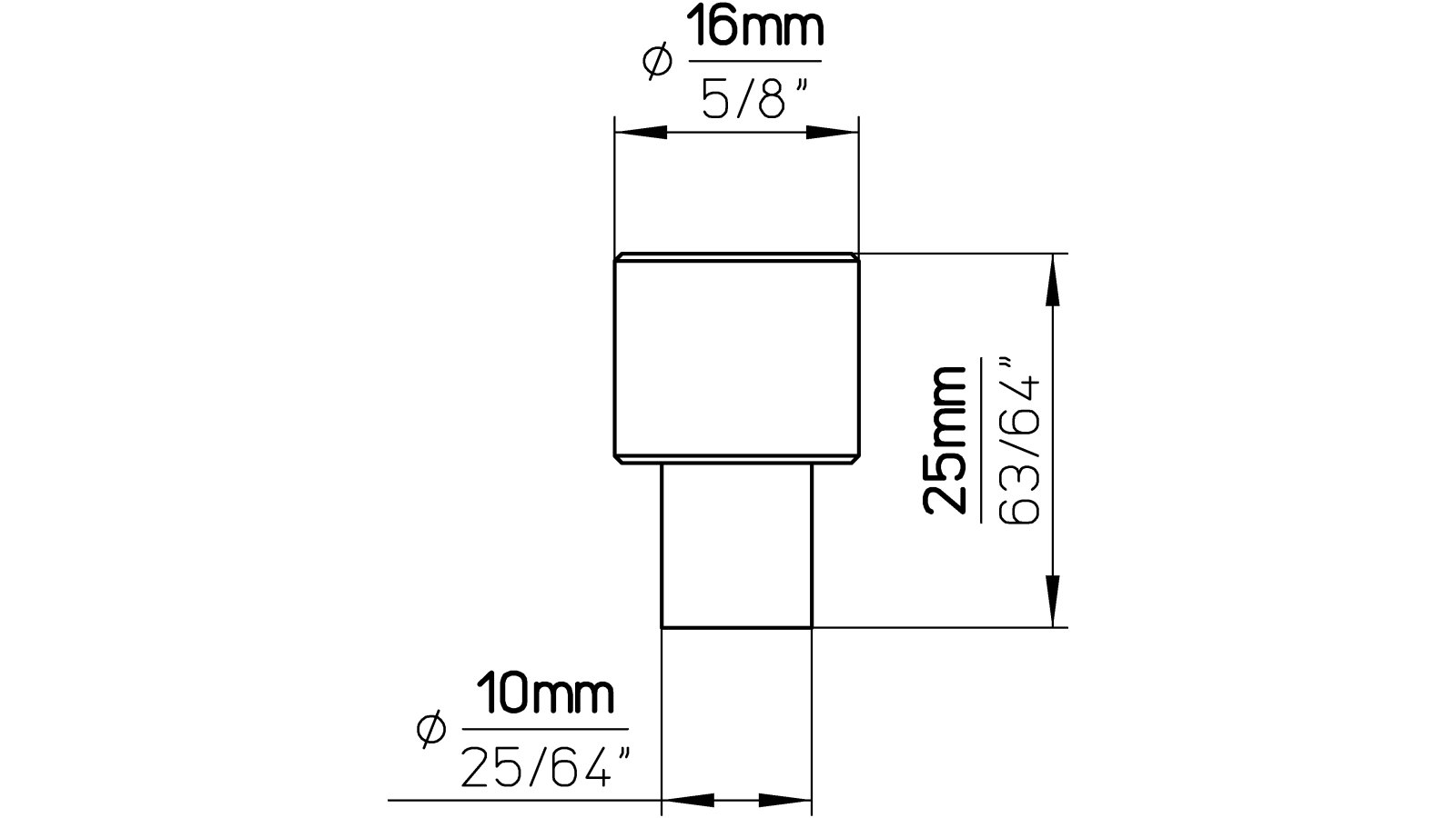 Knopf Oftersheim Aluminium schwarz matt pulverbeschichtet - 16 mm lang  vor weißem Hintergrund