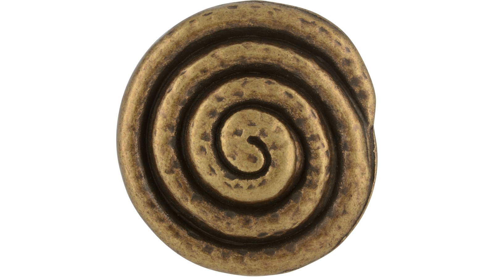 Knopf Radevormwald Druckguss altmessingfarbig brüniert getrommelt - 33 mm lang  vor weißem Hintergrund