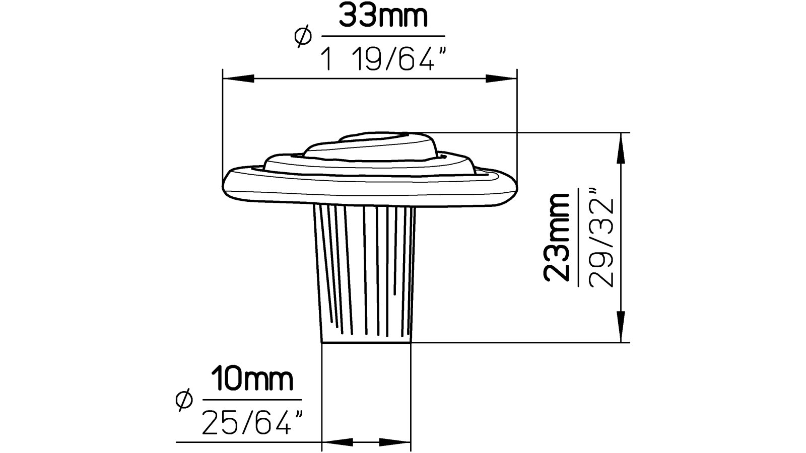 Knopf Radevormwald Druckguss altmessingfarbig brüniert getrommelt - 33 mm lang  vor weißem Hintergrund