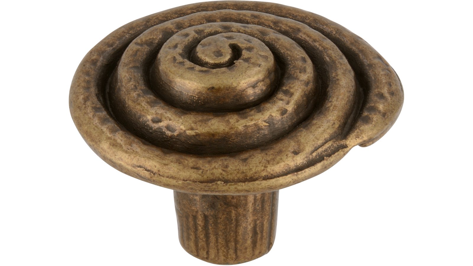 Knopf Radevormwald Druckguss altmessingfarbig brüniert getrommelt - 33 mm lang  vor weißem Hintergrund