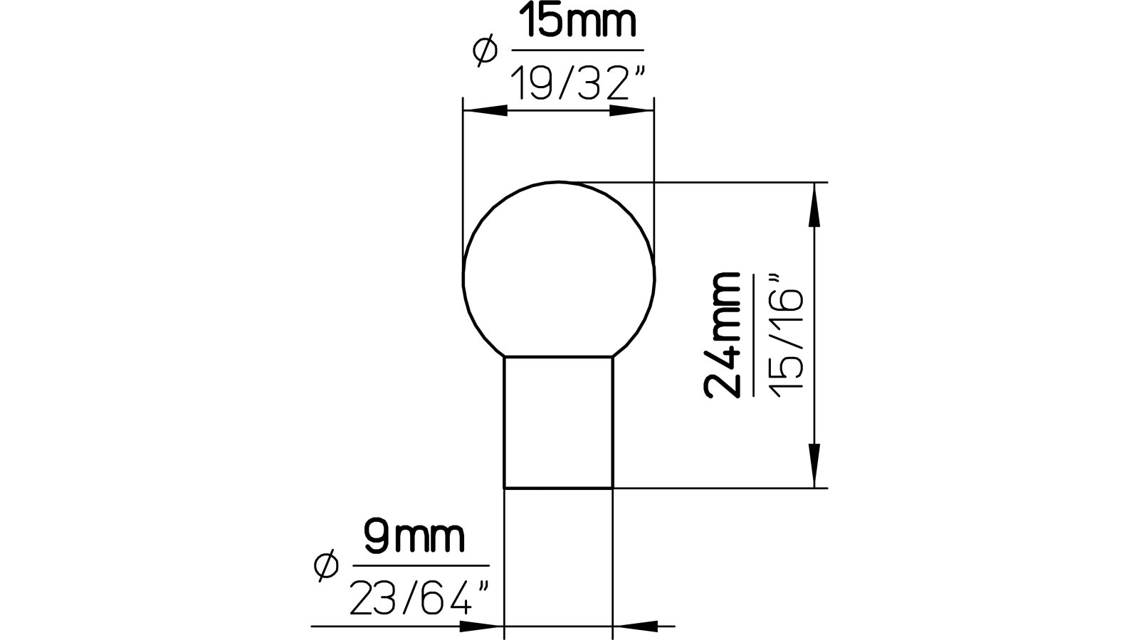 Knopf Reutlingen Kunststoff schwarz - 15 mm lang  vor weißem Hintergrund