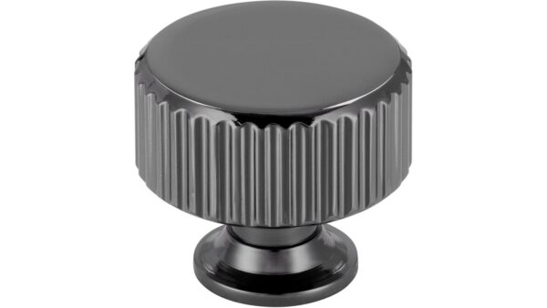 Knopf Stripes-Round-Massiv Druckguss schwarz chrom - 30 mm lang  vor weißem Hintergrund