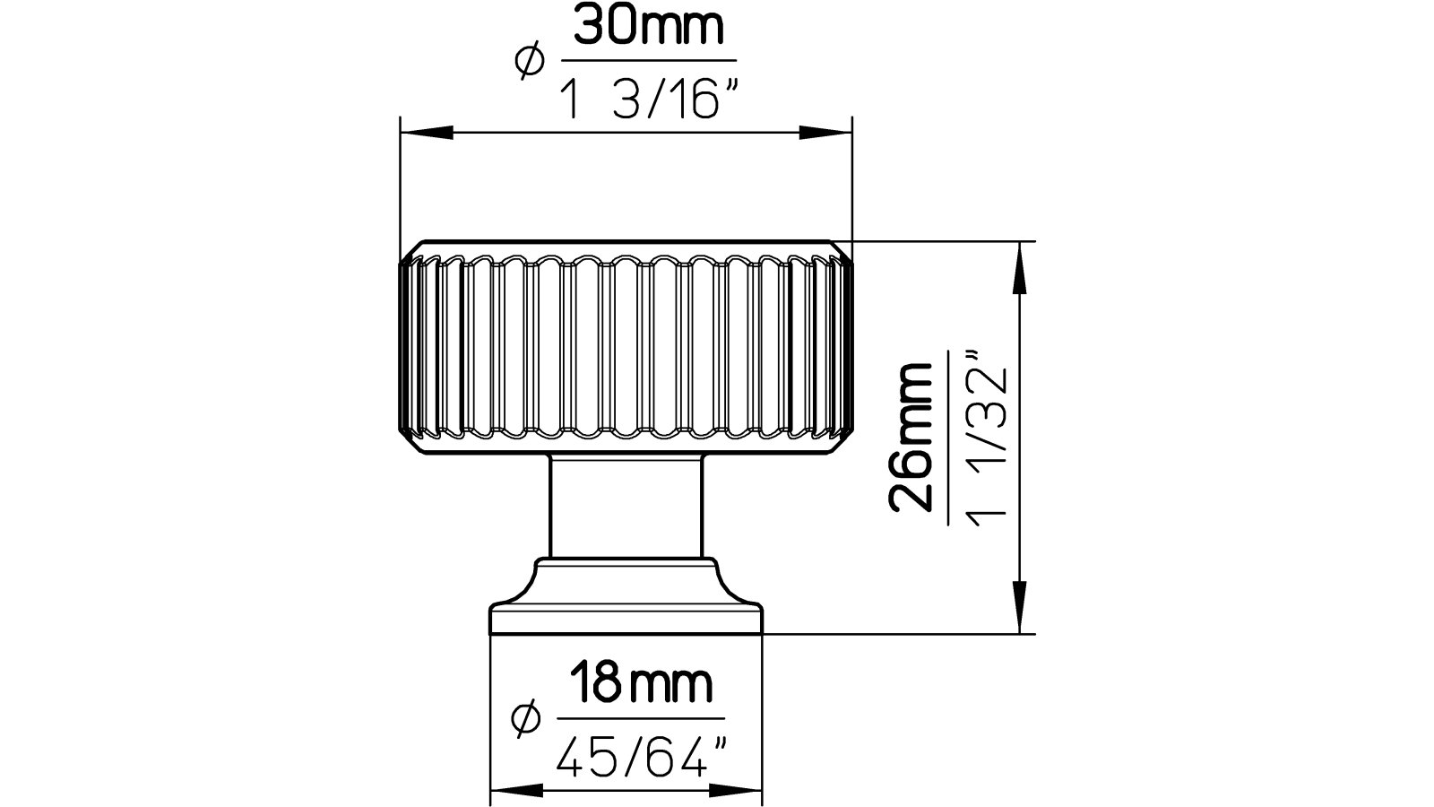 Knopf Stripes-Round-Massiv Druckguss schwarz matt pulverbeschichtet - 30 mm lang  vor weißem Hintergrund