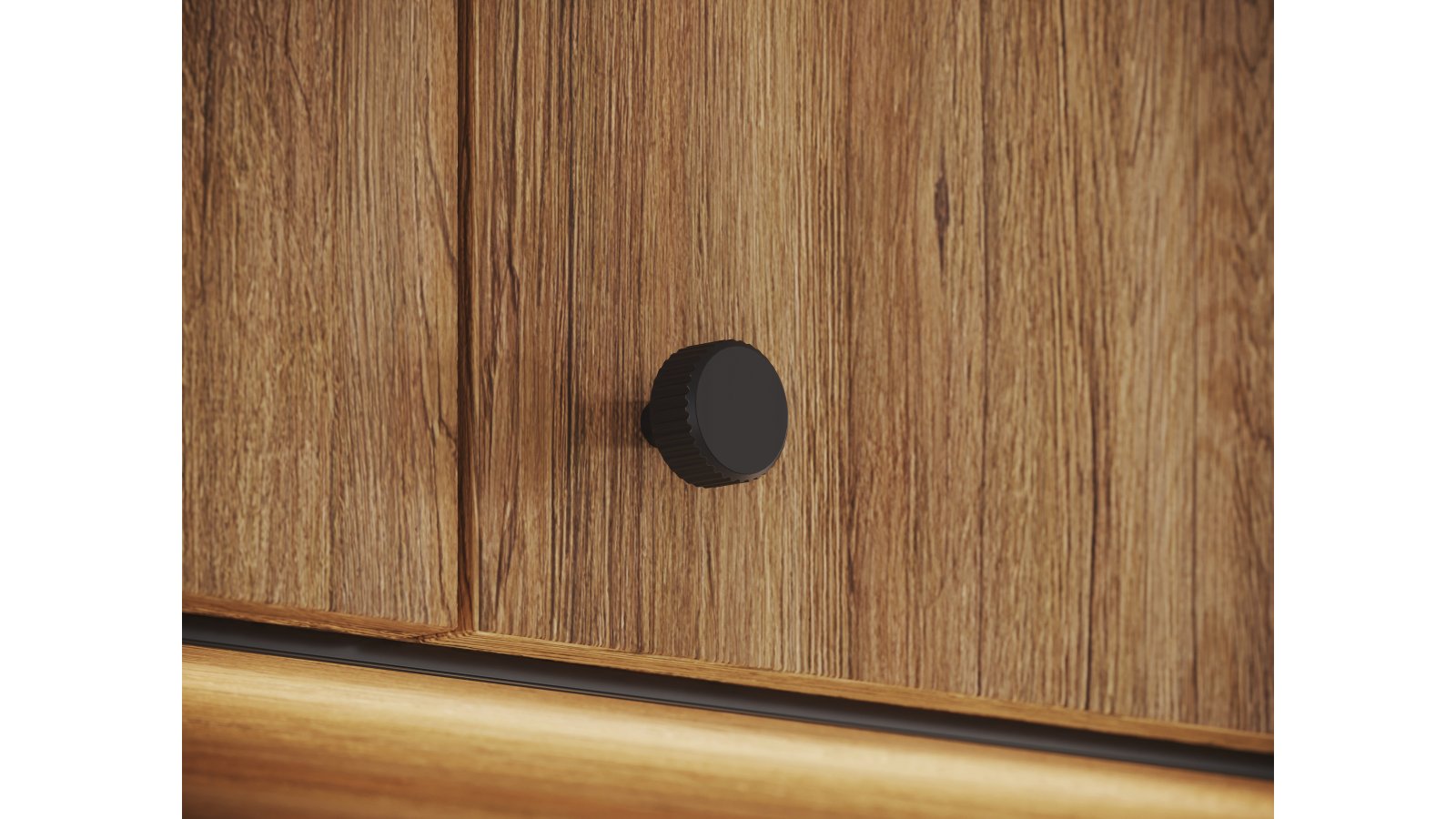 Knopf Stripes-Round Aluminium schwarz matt pulverbeschichtet - 30 mm lang  vor weißem Hintergrund