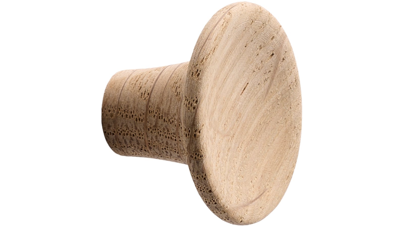 Knopf TUBA2 Holz Eiche - Unbehandelt - 28 mm lang  vor weißem Hintergrund