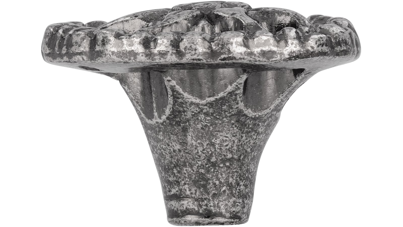 Knopf Wedemark Druckguss altsilberfarbig - 36 mm lang  vor weißem Hintergrund