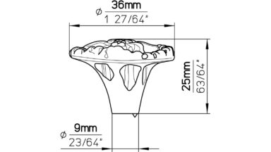 Knopf Wedemark Druckguss altsilberfarbig - 36 mm lang  vor weißem Hintergrund