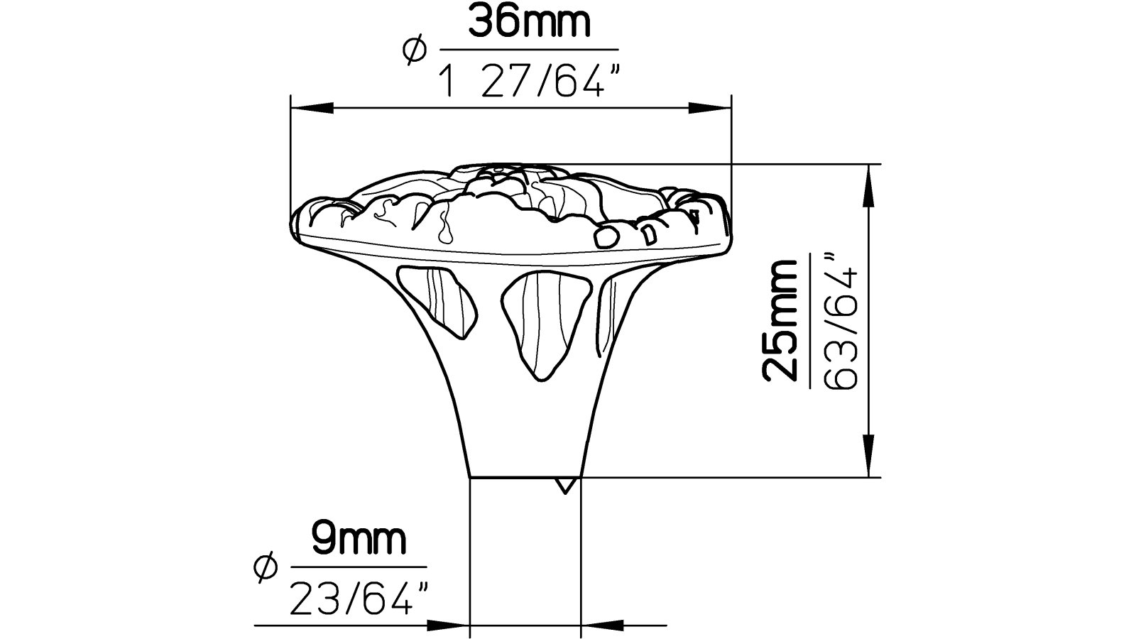 Knopf Wedemark Druckguss altsilberfarbig - 36 mm lang  vor weißem Hintergrund