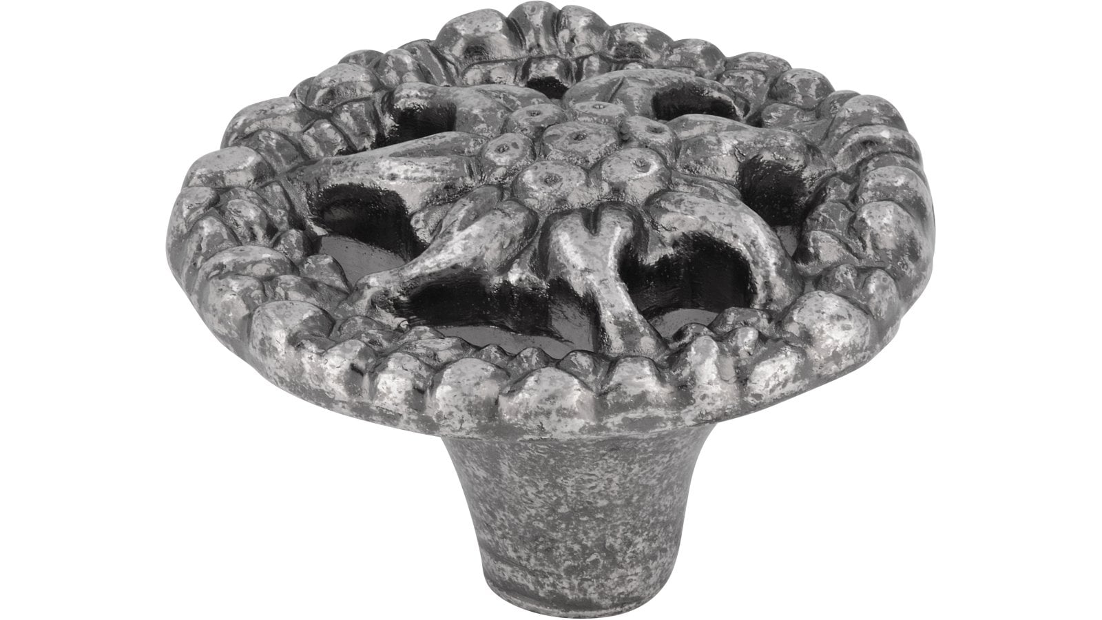 Knopf Wedemark Druckguss altsilberfarbig - 36 mm lang  vor weißem Hintergrund