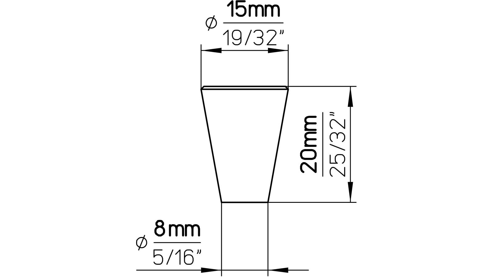 Knopf Wertheim Edelstahl fein geschliffen - 15 mm lang  vor weißem Hintergrund