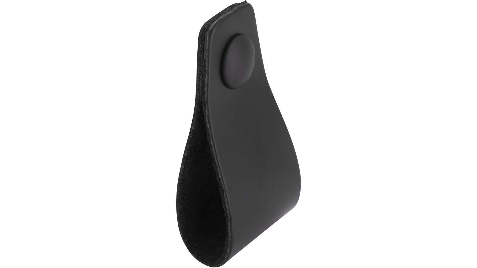 Knopf Wettin-Löbejün Druckguss schwarz Leder - 70 mm lang  vor weißem Hintergrund