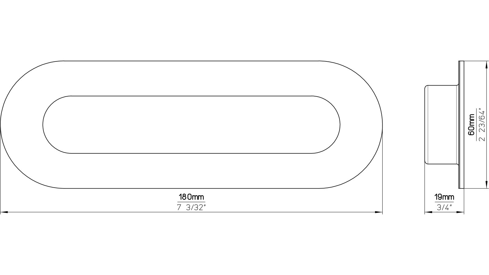Muschel Ismaning Edelstahl fein geschliffen - 180 mm lang  vor weißem Hintergrund