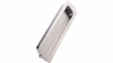 Muschelgriff LUX Zink - Edelstahloptik - 144 mm lang vor weißem Hintergrund