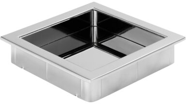 Muschel Ober-Ramstadt Druckguss - Stahl chrom glänzend - 76 mm lang  vor weißem Hintergrund