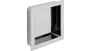 Muschel Ober-Ramstadt Druckguss - Stahl chrom glänzend - 76 mm lang  vor weißem Hintergrund