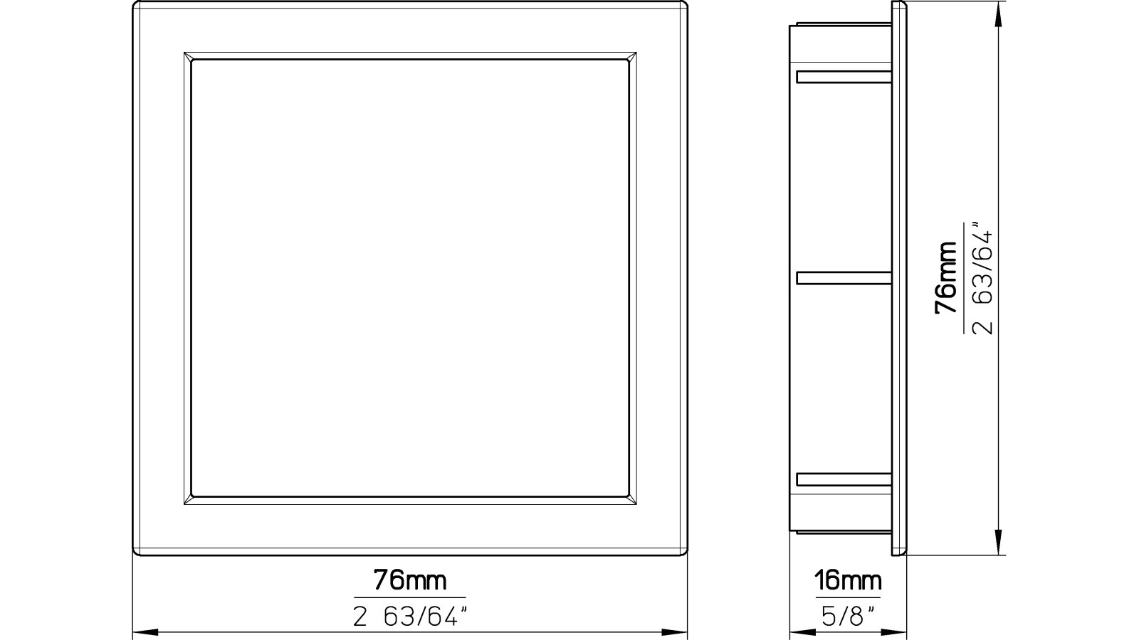 Muschel Ober-Ramstadt Druckguss - Stahl chrom glänzend - 76 mm lang  vor weißem Hintergrund