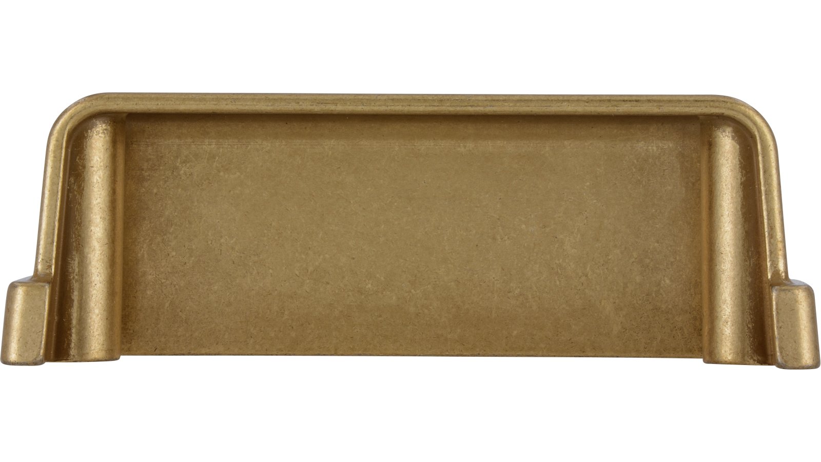 Muschelgriff Ostbevern Druckguss messingfarbig getrommelt matt - 78 mm lang  vor weißem Hintergrund