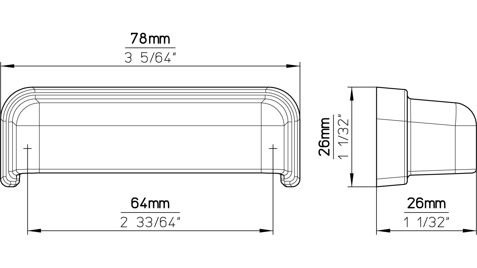 Muschelgriff Ostbevern Druckguss messingfarbig getrommelt matt - 78 mm lang  vor weißem Hintergrund