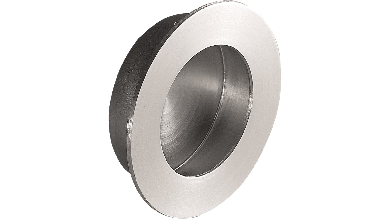 Muschelgriff-ROUND-edelstahlfarbig-Stahl-laenge-50-FP-000023 Muschel ROUND Stahl - Seidengeschliffen - 50 mm lang vor weißem Hintergrund