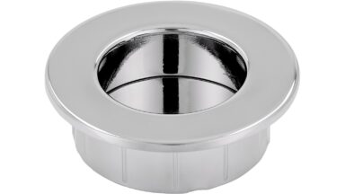 Muschel Riegelsberg Druckguss - Stahl chrom glänzend - 50 mm lang vor weißem Hintergrund