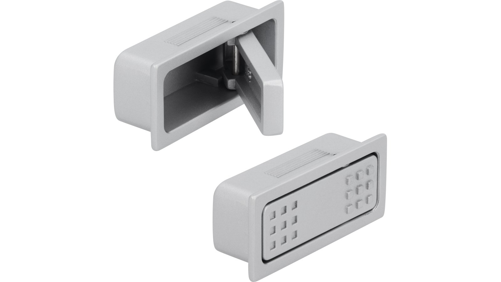 Muschel Vlotho Druckguss alufarbig pulverbeschichtet - 52 mm lang  vor weißem Hintergrund