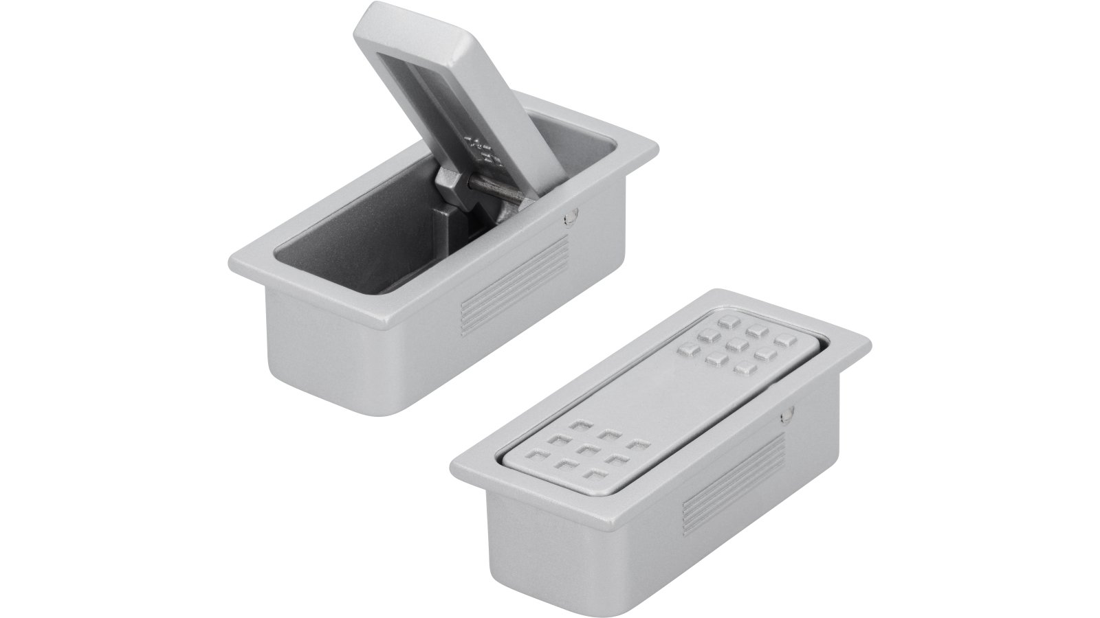 Muschel Vlotho Druckguss alufarbig pulverbeschichtet - 52 mm lang  vor weißem Hintergrund