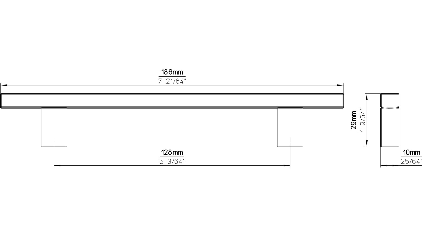 Stangengriff Ascheberg Aluminium chrom glänzend - 186 mm lang  vor weißem Hintergrund