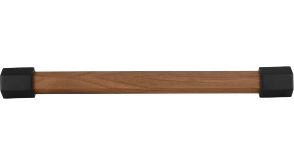Stangengriff Hex Druckguss - Holz nussbaum natur lackiert schwarz matt pulverbeschichtet - 180 mm lang  vor weißem Hintergrund