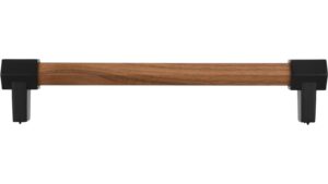 Stangengriff Hex Druckguss - Holz nussbaum natur lackiert schwarz matt pulverbeschichtet - 180 mm lang  vor weißem Hintergrund