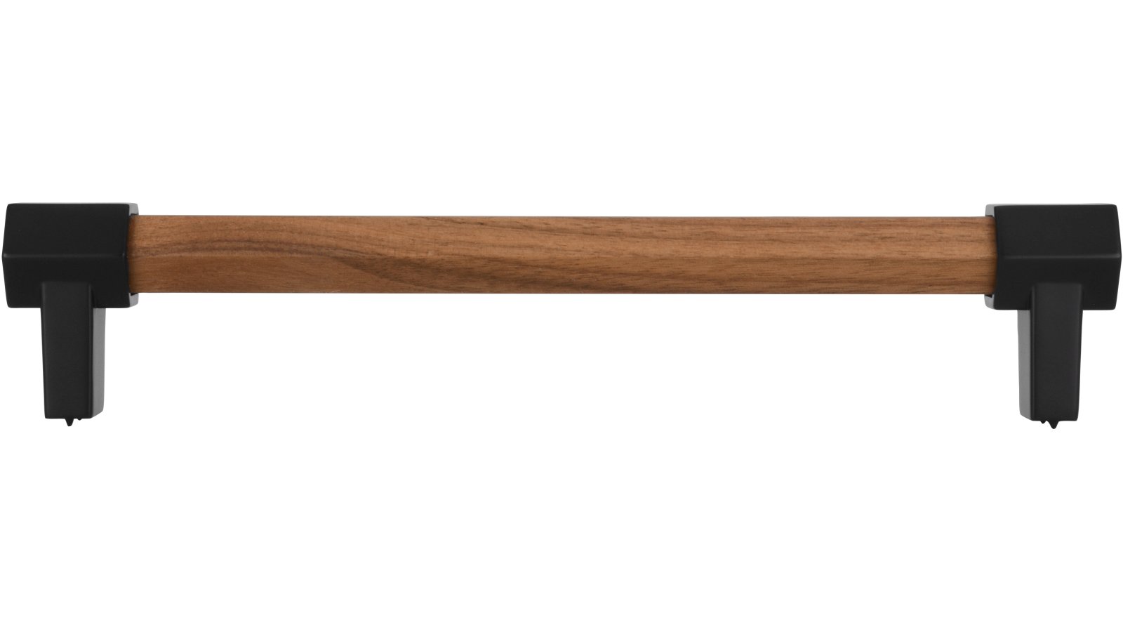 Stangengriff Hex Druckguss - Holz nussbaum natur lackiert schwarz matt pulverbeschichtet - 180 mm lang  vor weißem Hintergrund