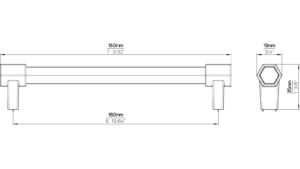 Stangengriff Hex Druckguss - Holz nussbaum natur lackiert schwarz matt pulverbeschichtet - 180 mm lang  vor weißem Hintergrund